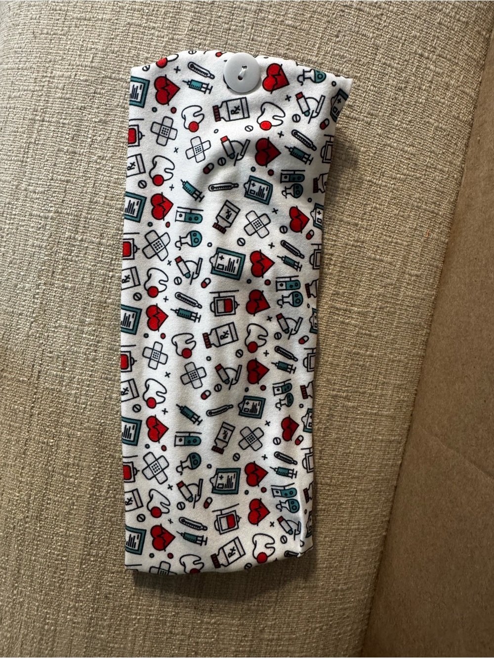 Nurse Print Button Headband in Black with Pink Buttons - Picture 2 of 6